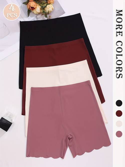 4 pack womens seamless boxer briefs elegant solid color high waist wavy edge boxer briefs