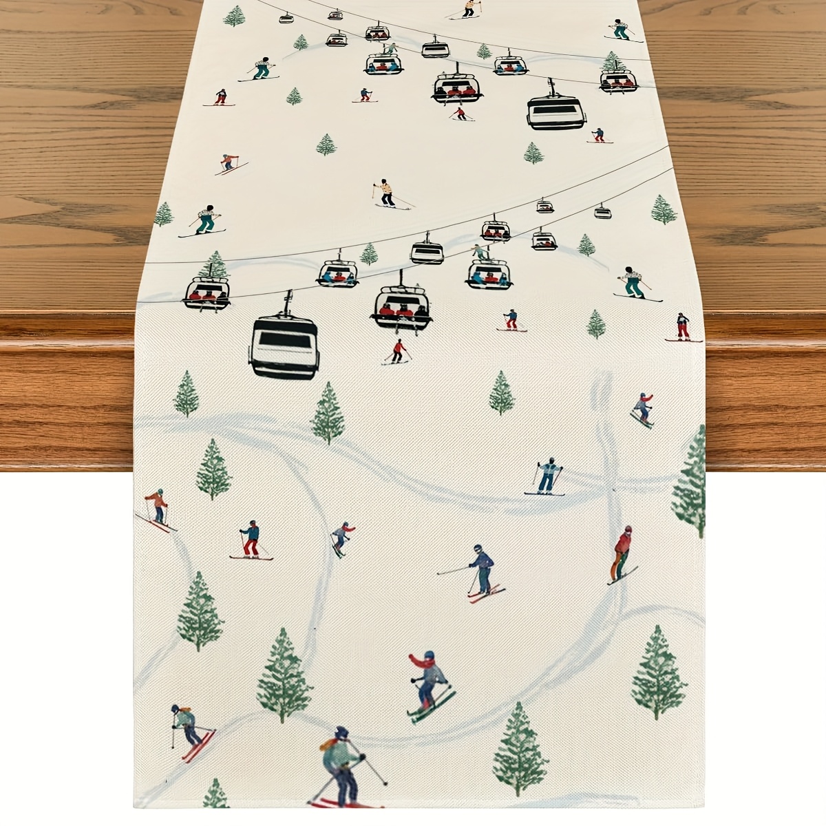TEMU 1pc, Dokriy, Chemin de table de ski avec sapin et -, décoration de table de cuisine saisonnière pour fête à 13 X 36, 13 X 48, 13 X 72, 13 X 108