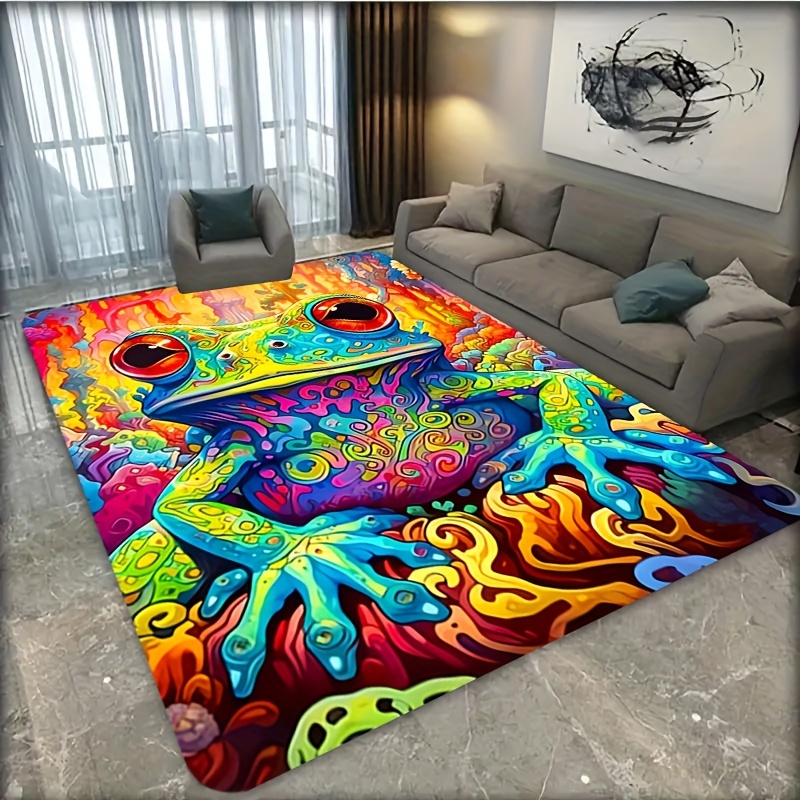 

1pc Flannel 3d Printing Floor Mat Rug Colorful Frog Indoor Printed Carpet Non-slip Kitchen Living Room Bedroom Dining Room Rugs Home Decor