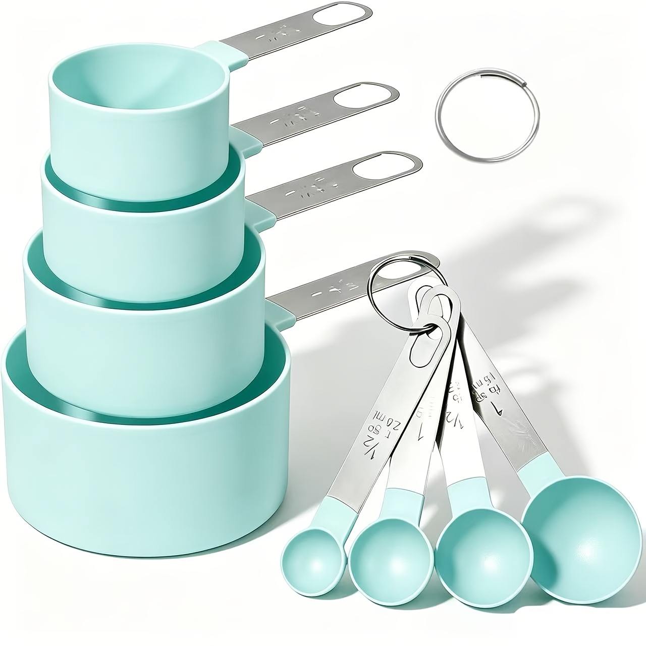TEMU 8pcs Stainless Steel Measuring Cup And Spoon Set With Handle, Coffee Spoon, Flour Spoon, Measuring Spoon, Suitable For Dry And Liquid