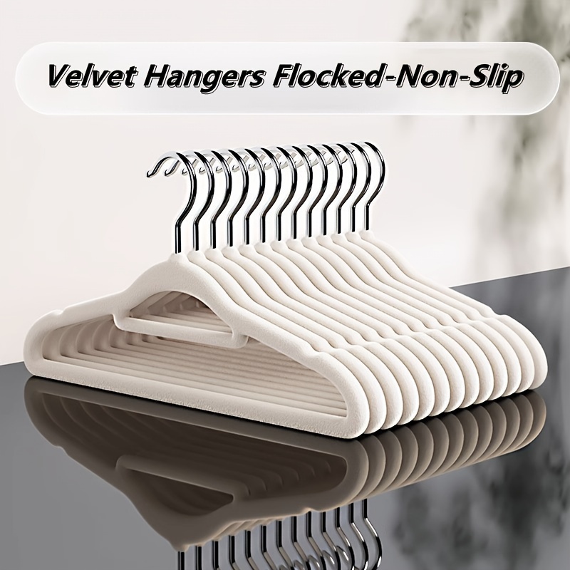 

10pcs Velvet Hangers, Non-slip Flocked Clothes Hangers, Hook, Black, Space-saving, Seamless Organizers For Shirts, Pants, And More