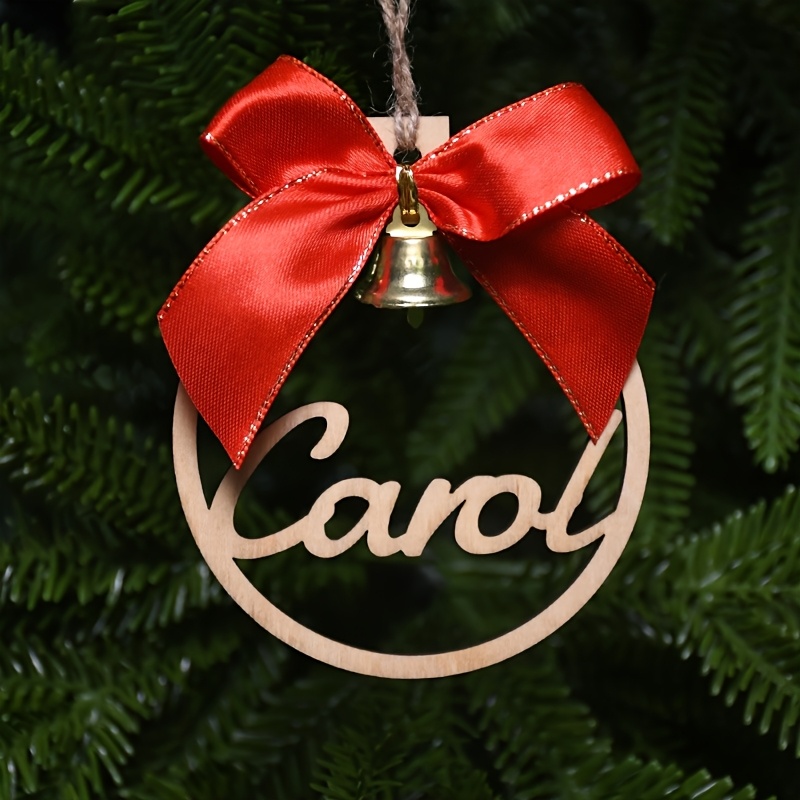 TEMU 1pc Cpcraz Personalized Name Wooden Christmas Ornament - Family Names (up To 4 Letters/name), Handcrafted Wood With Golden Bell & Bow, Vintage