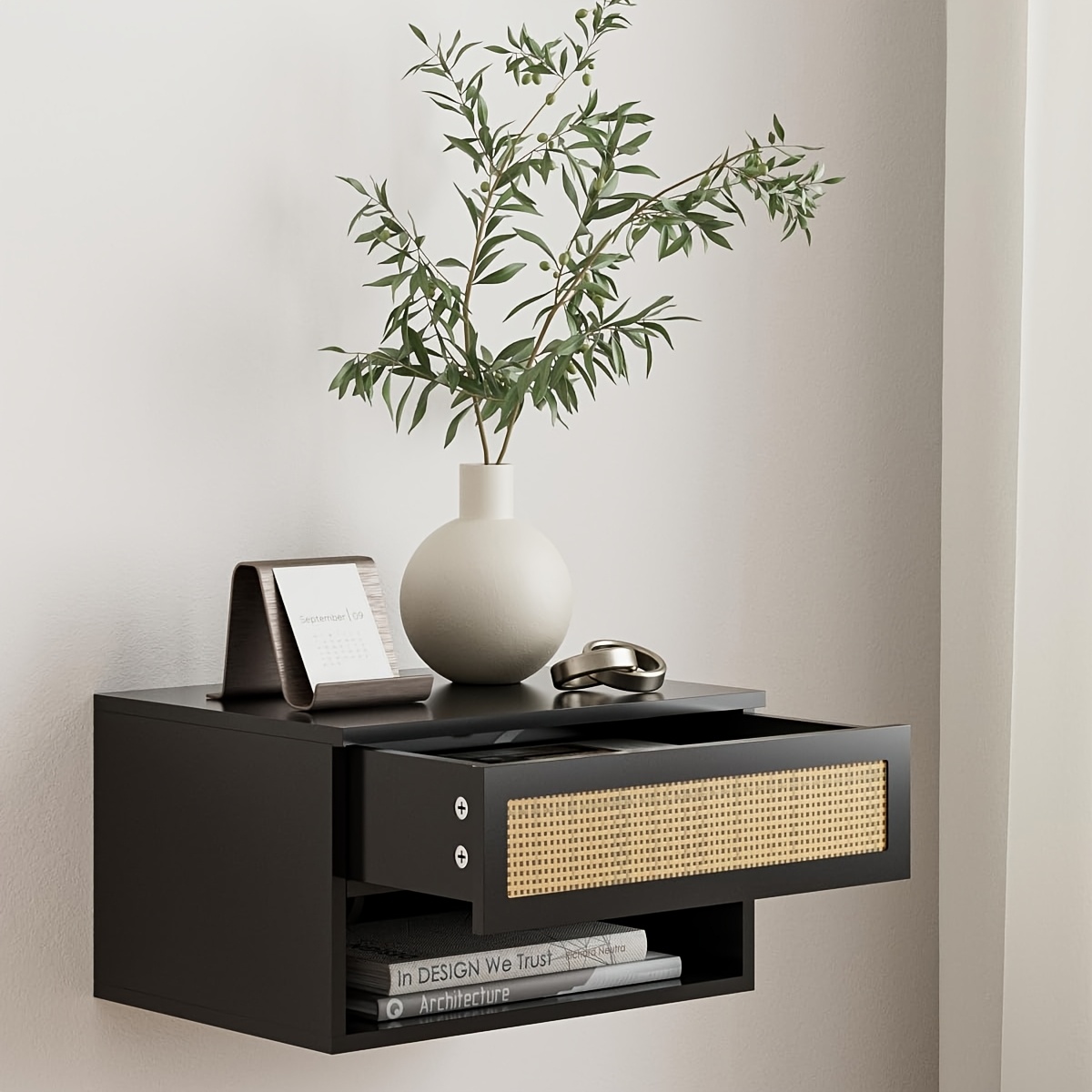 floating rattan nightstand small modern floating nightstand with drawers floating shelves for bedroom bathroom