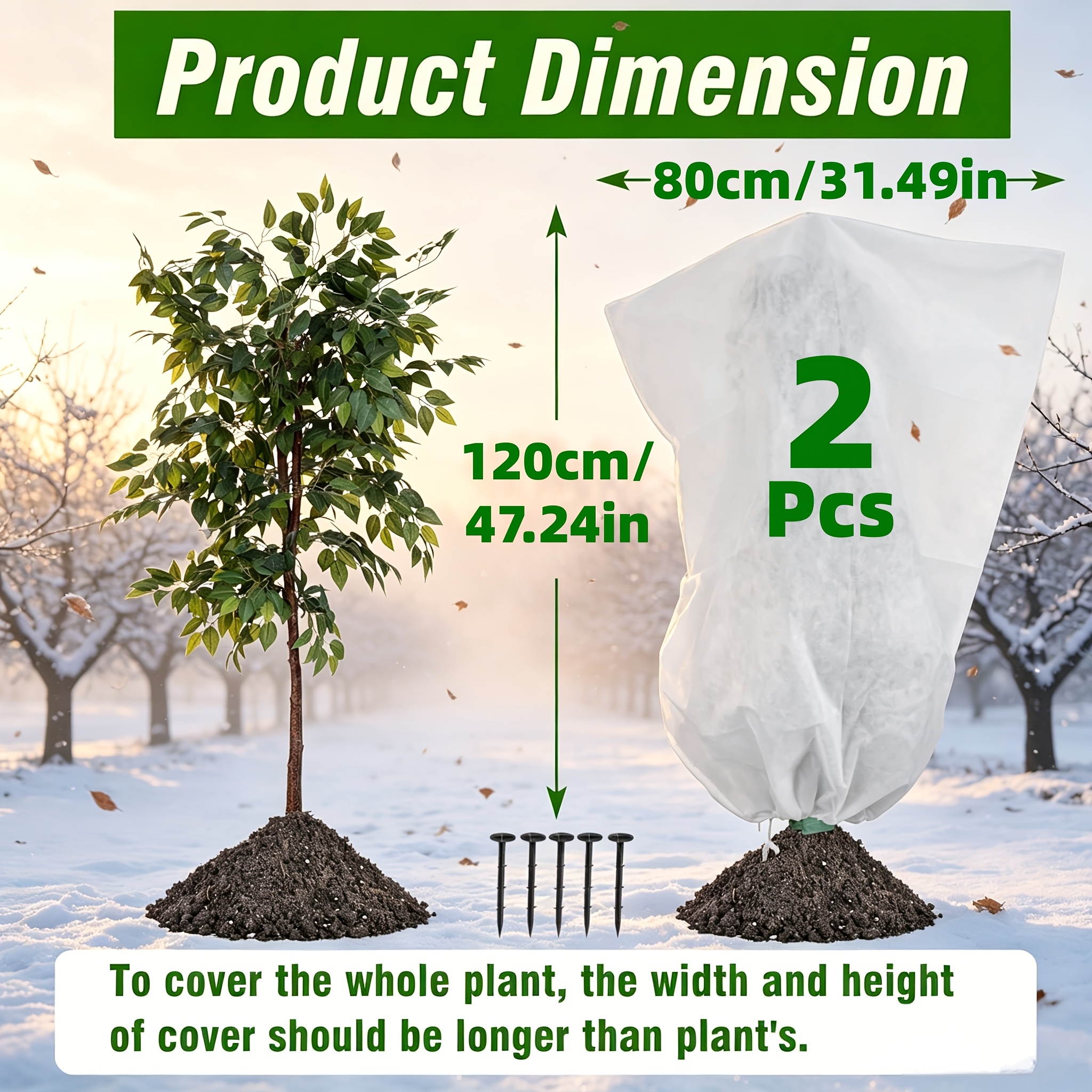 TEMU Lot de 2 housses -gel spécifiques aux plantes, couvertures de hivernale intégrale pour plantes ! 32" ", inclut 5 clous fixes. Spécialement