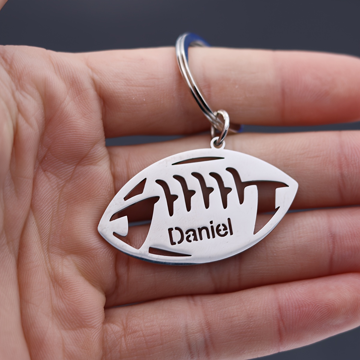 TEMU Custom Football Player Keychain - Stainless Steel Laser Engraved Nameplate With "daniel" Design, Ideal Gift For Football Fans, Durable Sports