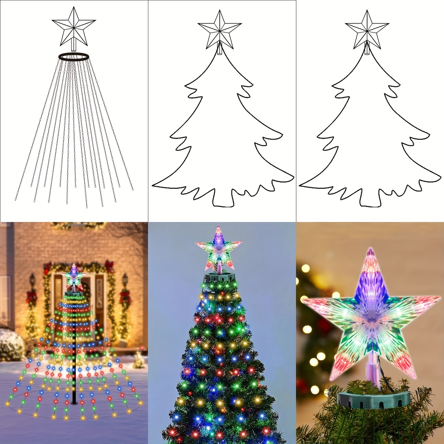 HYGX 410 LED Kerstboomverlichting met Ster Topper - 201.17cm 16-Lichtslinger, Afstandsbediening met 11 Modi, Timer & Geheugenfunctie, Dubbele Kleurwisseling, Warm Wit/Stabiel Licht/Ademend, Metalen Ster & Flikkerende Modus voor Binnen/Buiten Kerstversieringen, Ideaal voor Kerstmis