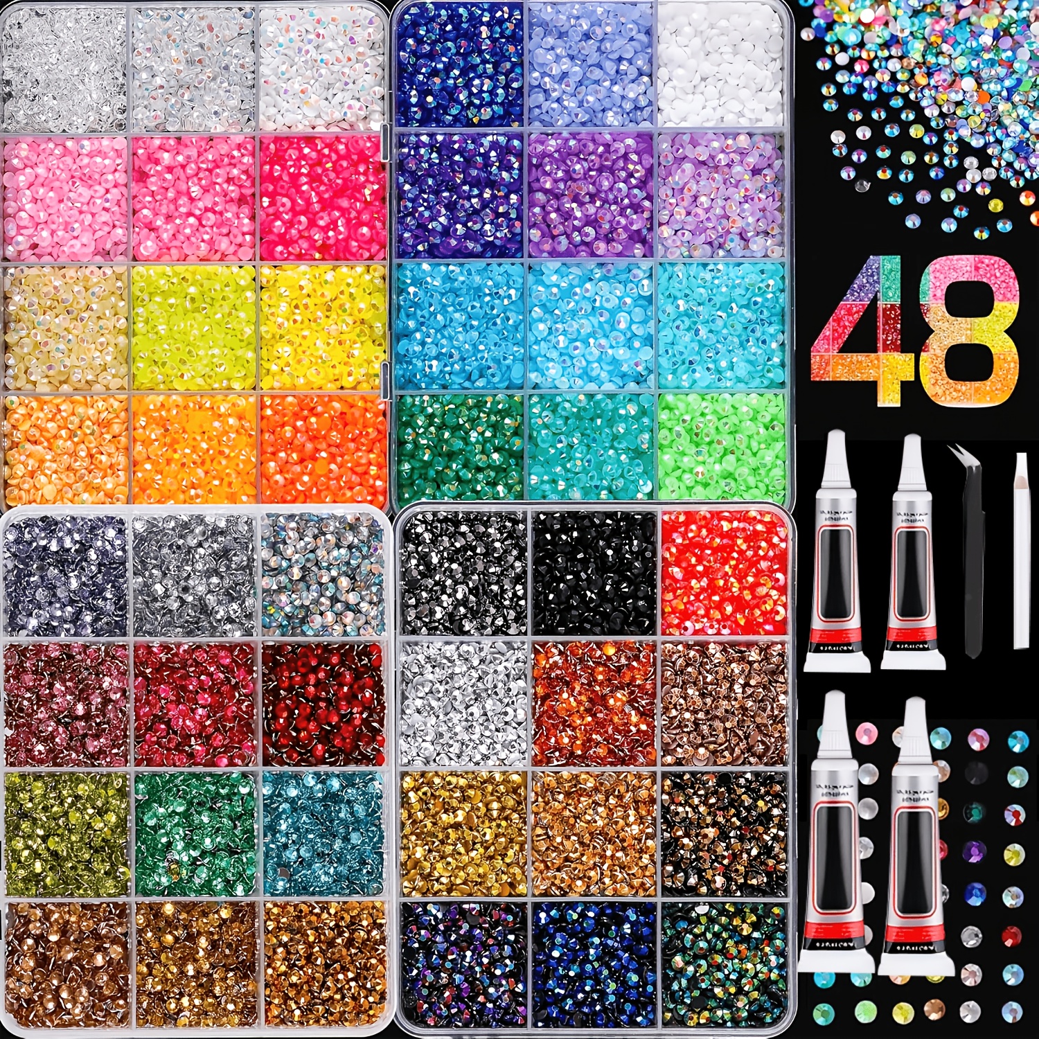 23500pcs 48 Colors Resin Rhinestones for   And Art, 3MmFlatback Gems with Painting Pen And Tweezers, Ideal for Nail Art, Crafting, Clothing And Fabric Decoration