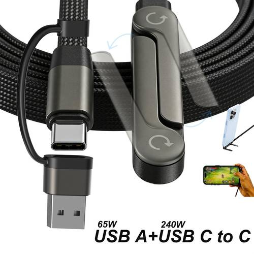 65w usb-a & 240w usb-c 2-in-1 schnelllade-handyhalter mit integriertem ständer, faltbarer datenkabelhalter, dual type-c super fast charger elbow für iphone 14-17 serie und handys