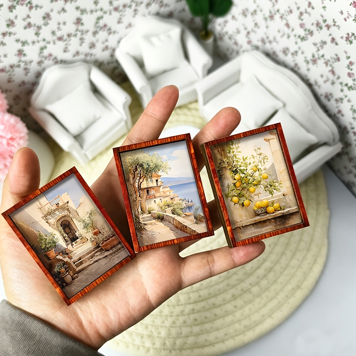 TEMU 2d Flat, 2d Flat 3pcs Set Mini Vintage Scenery Watercolor Lemon Design Wall Art Decor Wooden Ornaments, Farmhouse Style Frameless Mini Signs,