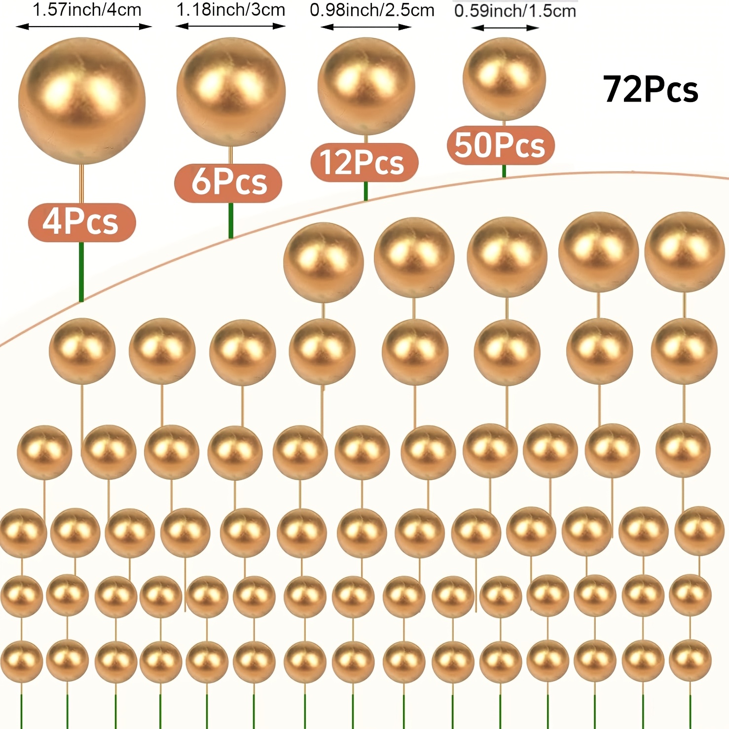 TEMU 72pcs Full Golden Spherical Cake Toppers For Holiday And Everyday Occasions - Suitable For Birthdays, Weddings, Anniversaries, Baby Showers, And
