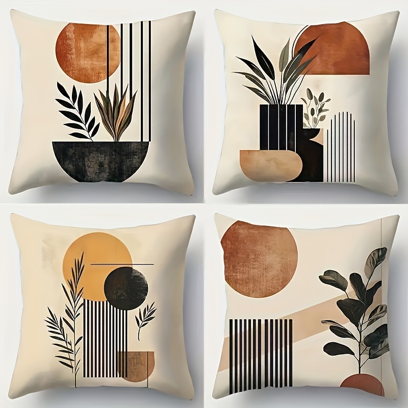 

Contemporary Abstract Geometric Throw Pillow Covers Set Of 4, Soft Comfortable Polyester Decorative Cushion Cases With Zipper Closure, Machine Washable, Room Decor - 100% Polyester