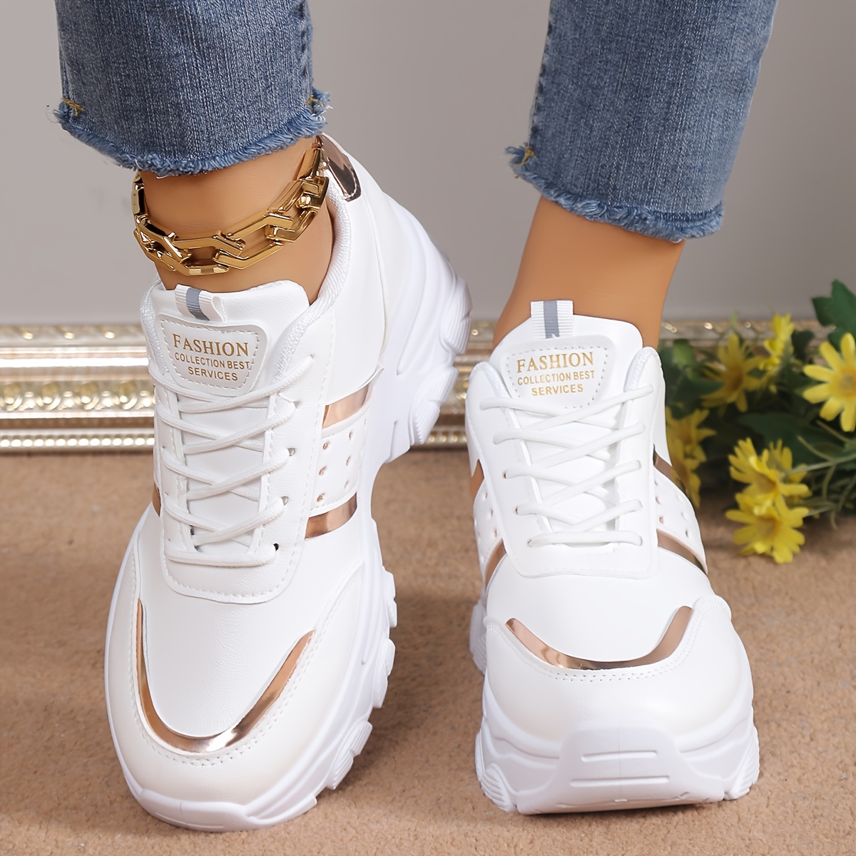 

Women's Casual Athletic Sneakers - Lightweight, Low-top Lace-up Shoes With And Cover Accents, Breathable Fabric Interior For Casual Attire