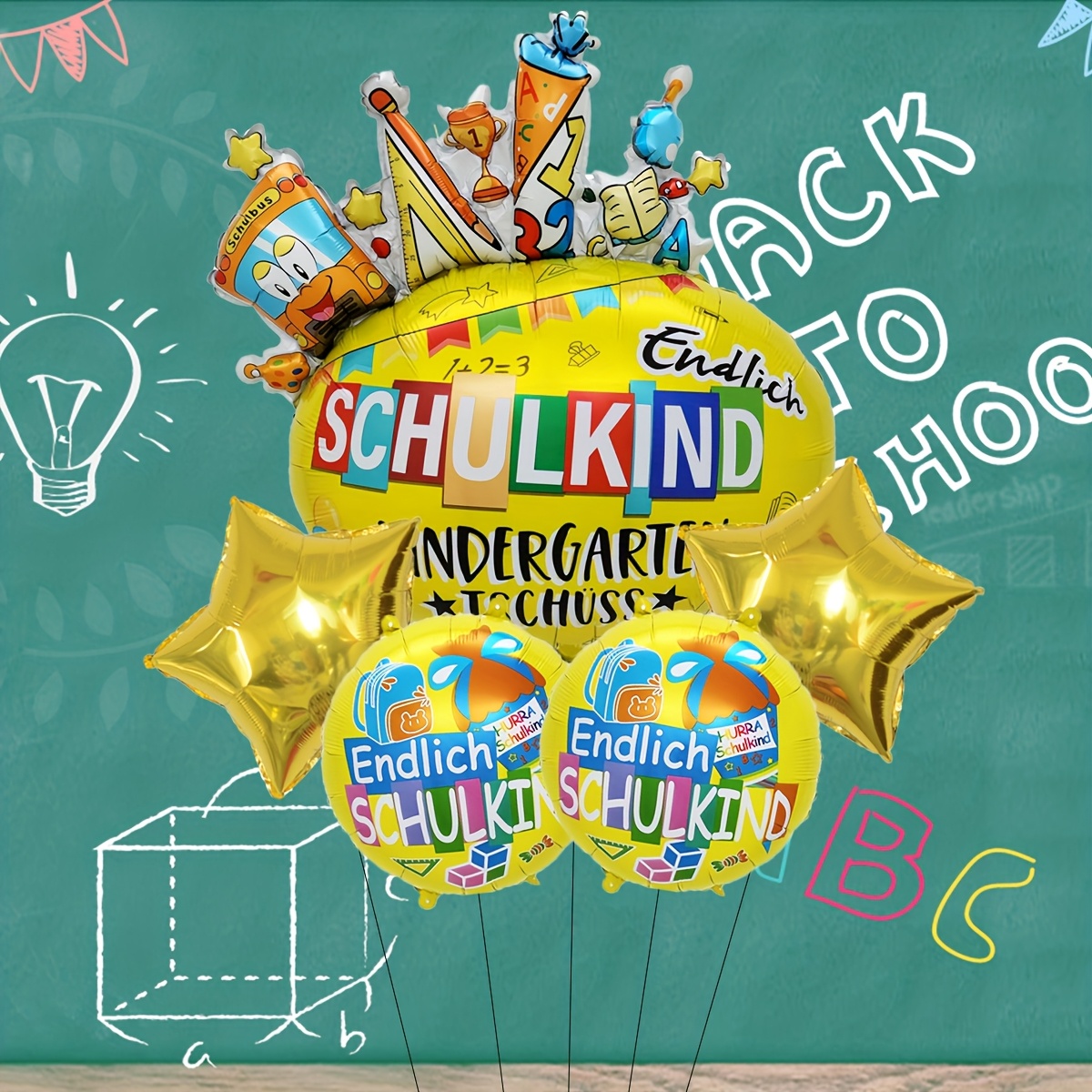 5pcs, German Back To School Decorations Balloons, Schulkind Oval Shape Balloons Set, Back To School Party Decorations, Classroom Decor