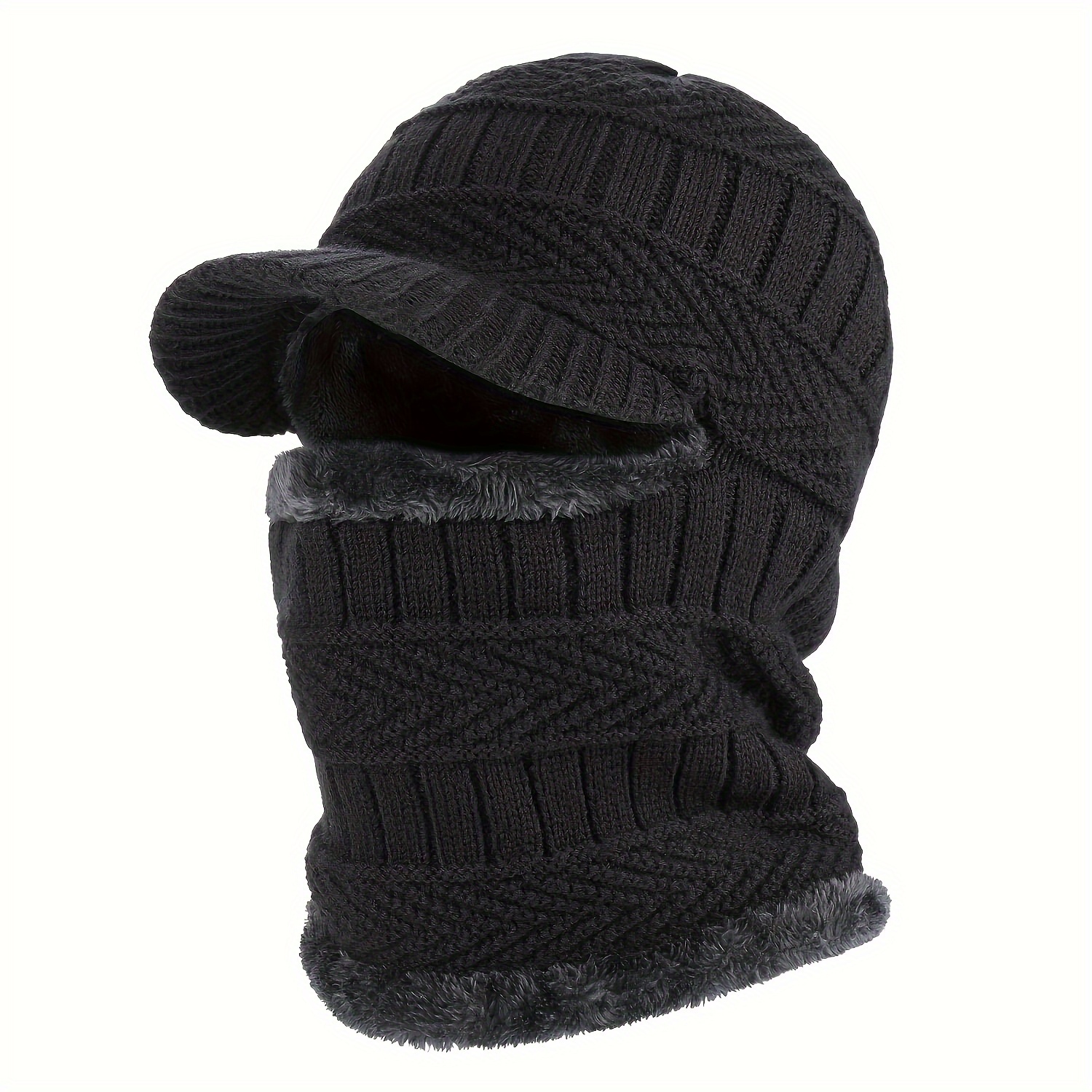 

1pc Men's Winter Knitted Balaclava Beanie Hat, Warm Cycling Ski Mask With Ear Protection, Black, Polyester, Hand Wash Or , Outdoor Sports Gear