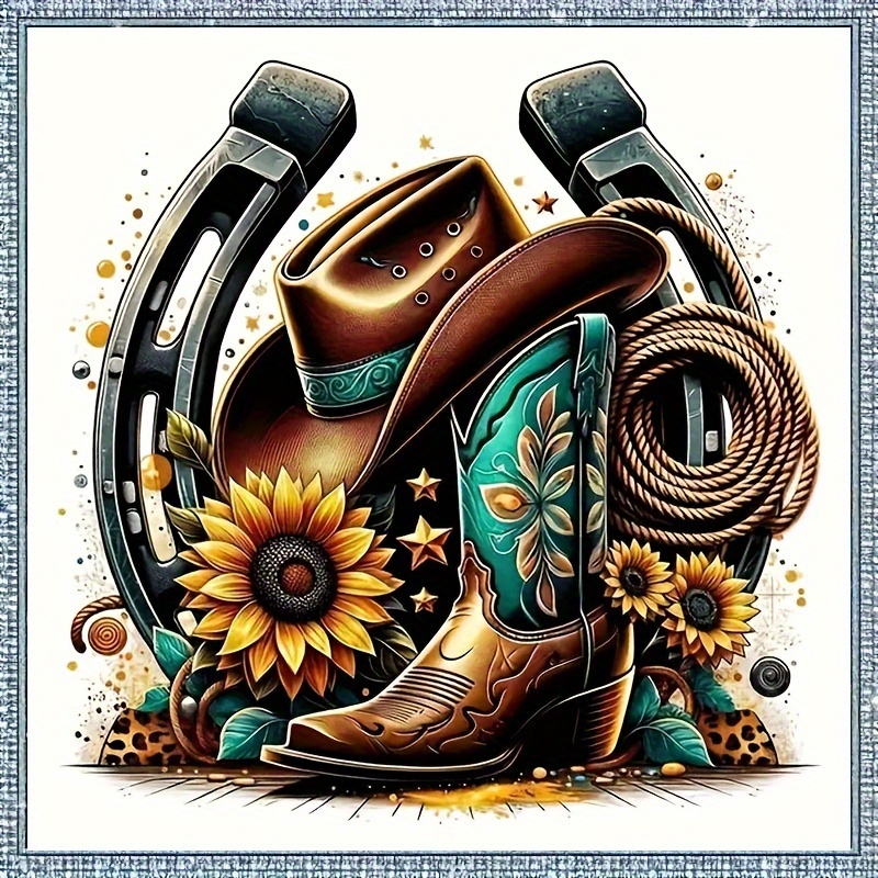 

Western Cowboy Boot & Horseshoe Sunflower 5d Diy Diamond Painting Kit, Round Diamond Art Canvas For Beginners, Craft Enthusiasts - Frameless Stitch Decor, 40x40cm (15.7x15.7 Inch)