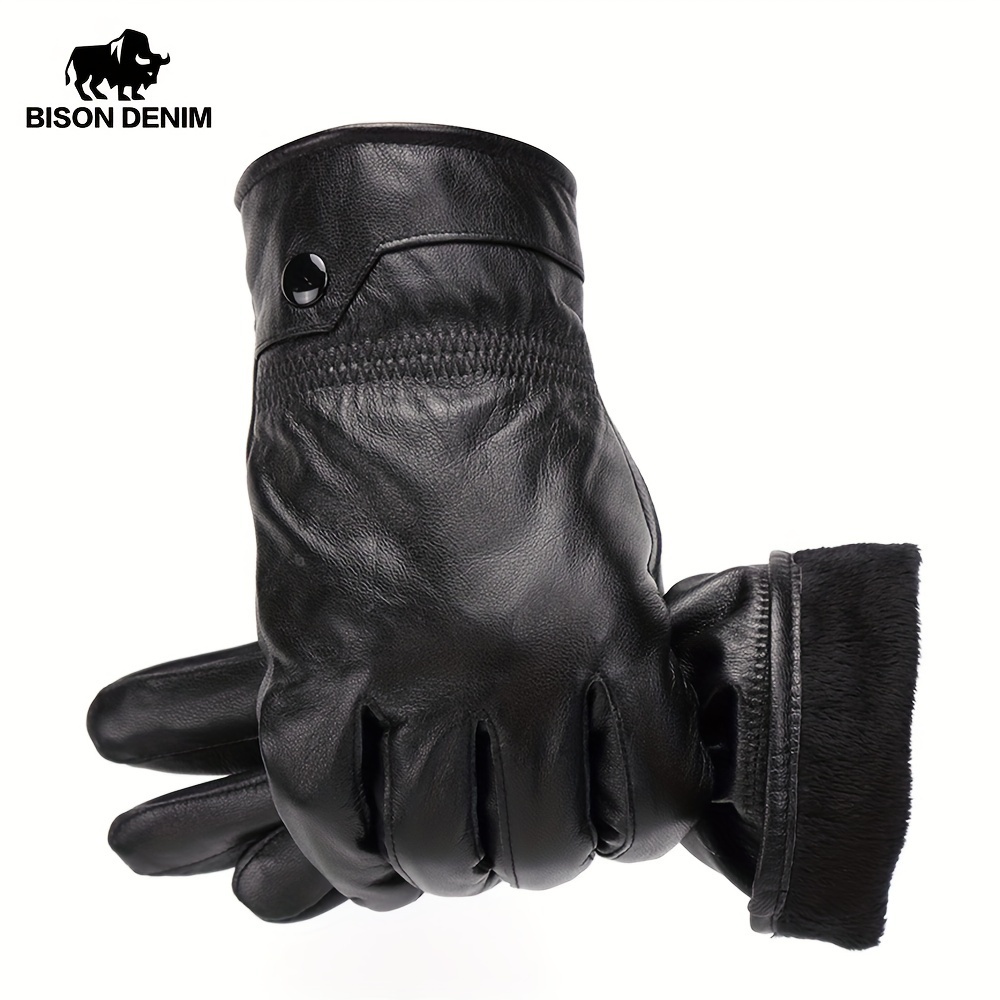 E-shop DENIM Herren Handschuhe aus echtem Leder - Warme, winddichte Wander, , Lauf, Outdoor-Sport Handschuhe aus hochwertigem Schaffell Leder für