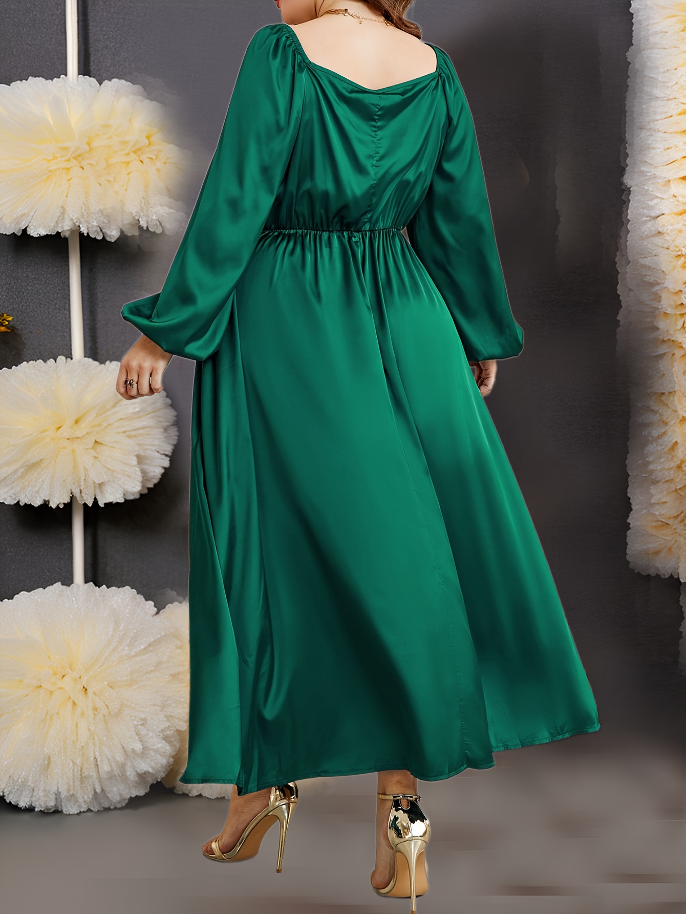 knee length dresses for ladies Iris Long Sleeve Satin Maxi Dress / Sage | Meshki main image 0