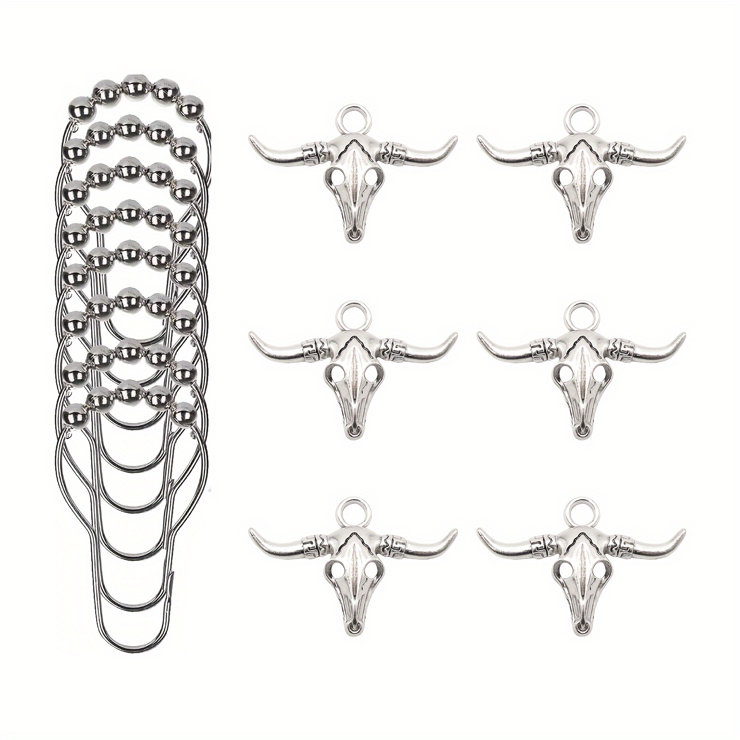 TEMU 5-bead Roller Metal Shower Curtain Hooks & Curtain Rings - Smooth Gliding, Rustproof & Durable, Bull Decor Fit For Shower Curtains & Grommet Curtains
