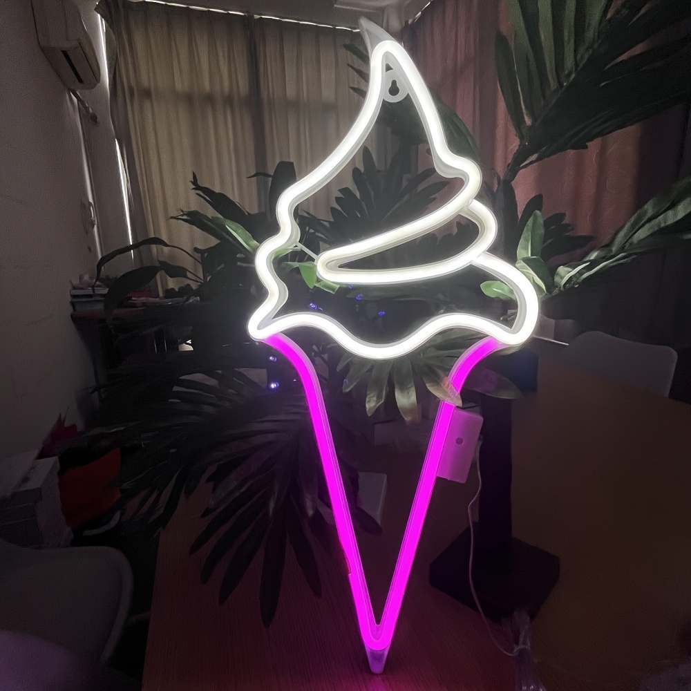 1pc Ice Cream Neon Sign Light Size 20.4x9.8in Approx 52x25cm Battery USB powered Ice Cream Shape Night Light Suitable For Ice Cream Shop Sign Bedroom Room Cold Decorative Light LED Sign Ice