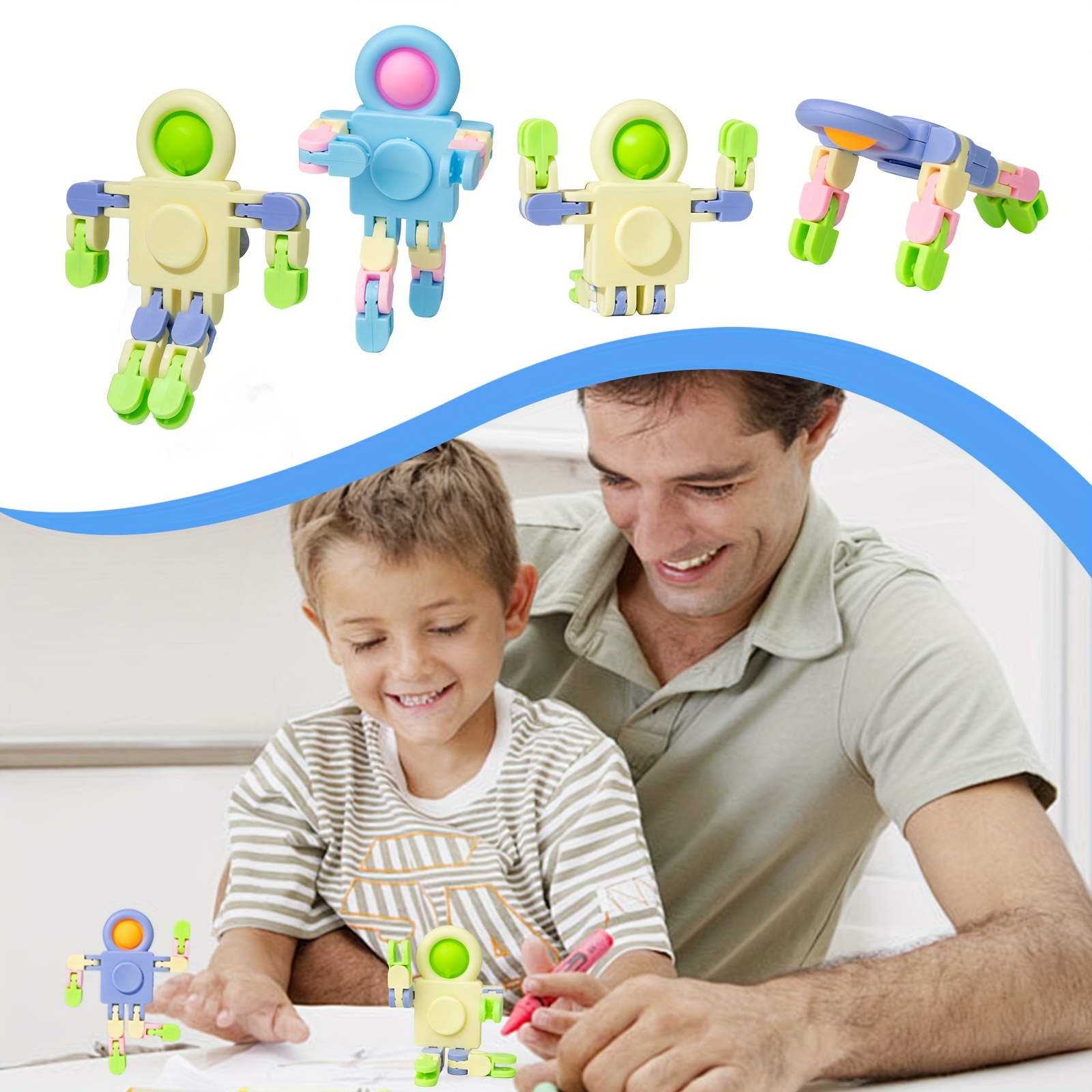 24-Pack Transformable Astronaut Fidget Spinners - Multi-Colored Plastic Pop Fidget Toy Keychains for Kids, Stress Relief Hand Spinners, Classroom Rewards, Birthday & Party Gifts