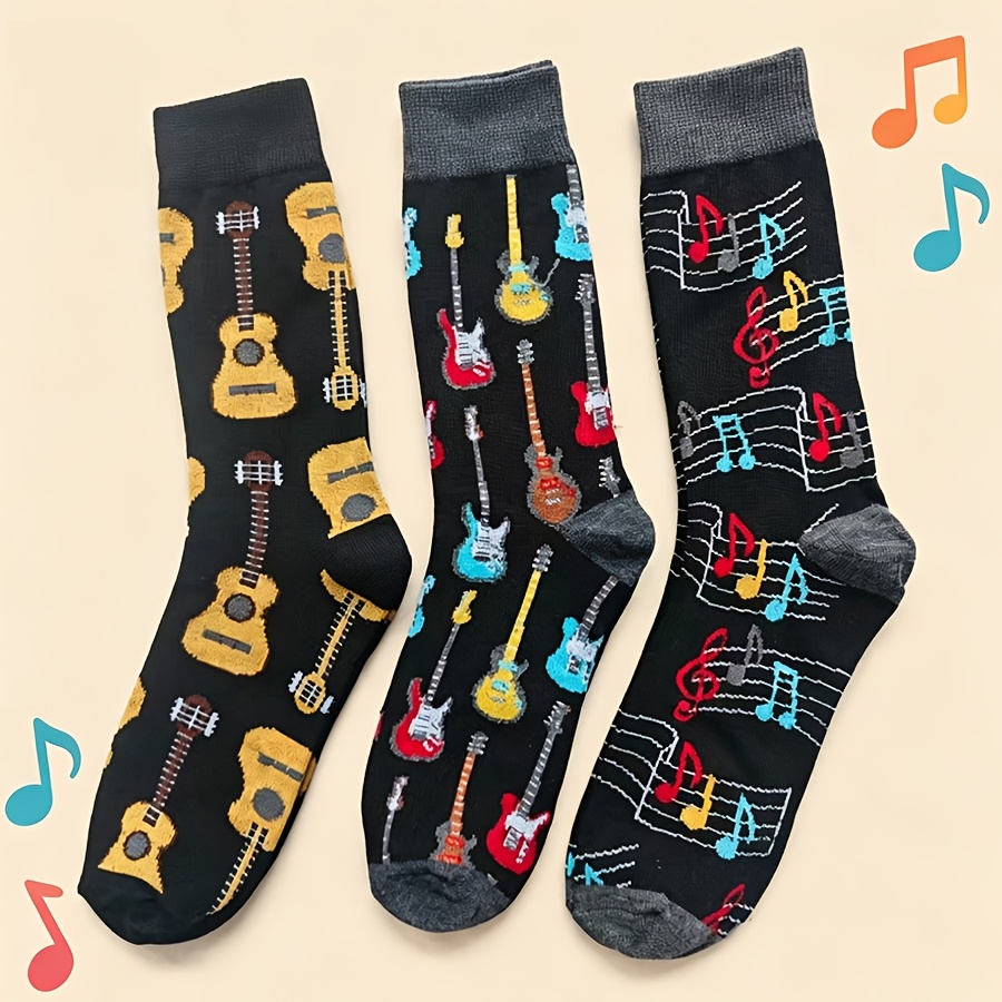TEMU 3-pair Men's & Women' Note Socks - Color-blocking Mid-calf Couple Socks Suitable For Sports, Casual Wear, Outdoor Activities, Spring/summer |
