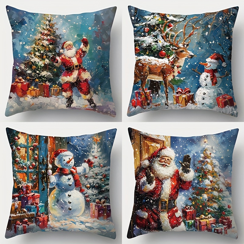 

4pcs New Christmas Creative Pillowcase, 17.72 * 17.72, Suitable For Living Room Sofas, Beds, Bedrooms, Home Decor, No Pillow .