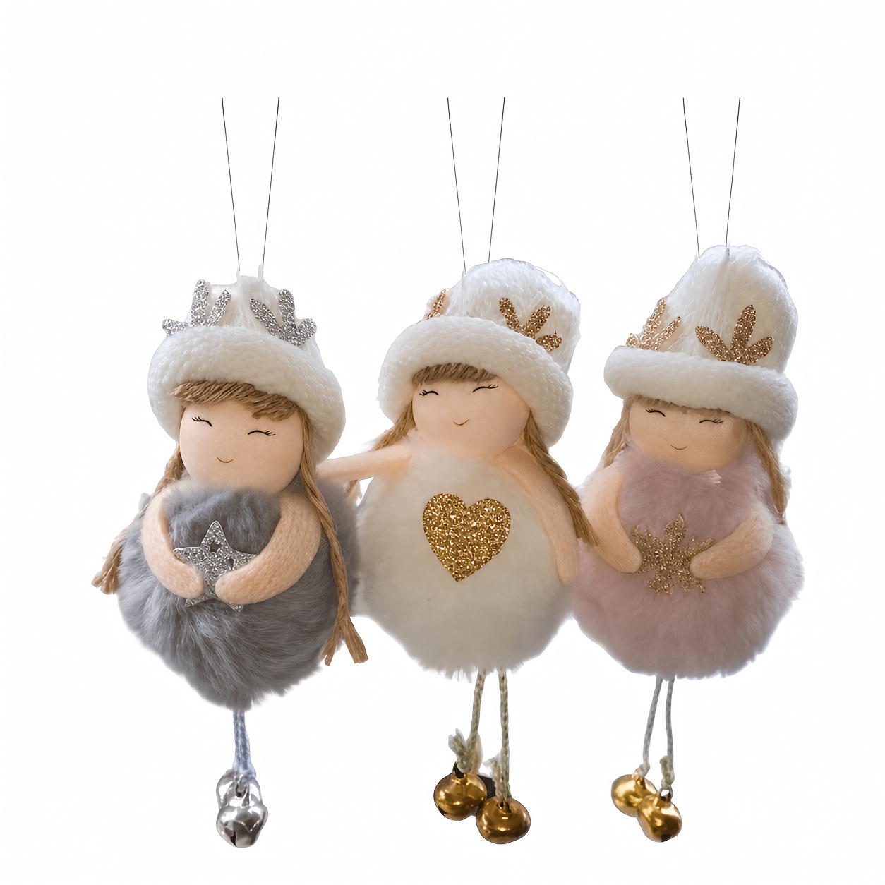 Image of Set Of 3 Christmas Tree Ornaments - Fabric Love Themed Round Belly Pendants - Hanging Christmas & New Year Decorations For Home And Room Decor Without Electricity