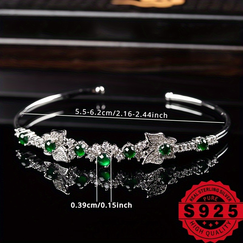 925 Silver Natural Stone Ice Full Green Bracelet - DIY Jewelry