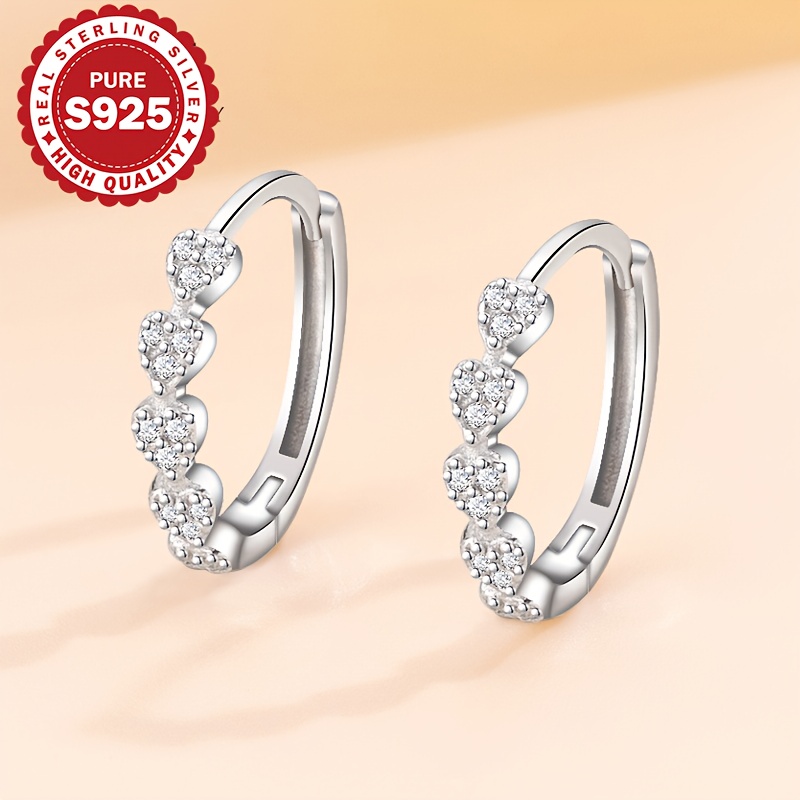 Women's S925 Silver Heart Circle Stud Earrings, Classic Fashion