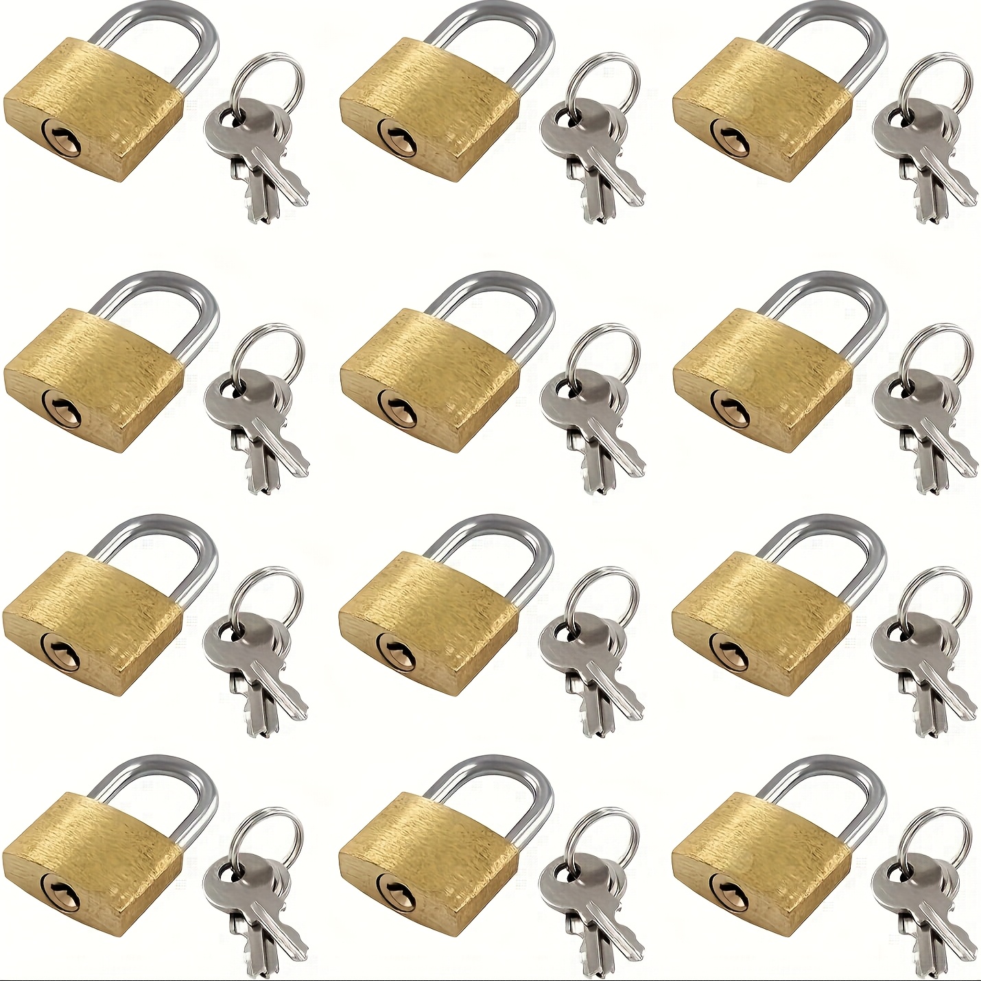 E-shop Mini-Vorhängeschlösser 12er-Pack Massiv Messing + Schlüsseldesign | Anti-Wickel Gepäckschloss | Geeignet für