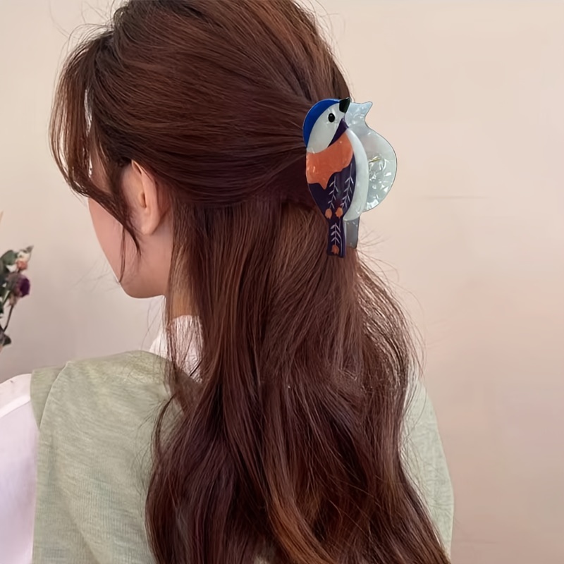 

Chic Bird-shaped Hair Claw Clip For Women - Cute & , Non-slip Ponytail Holder With Animal Print, Pvc Material, Medium Size - Stylish Updos & Buns