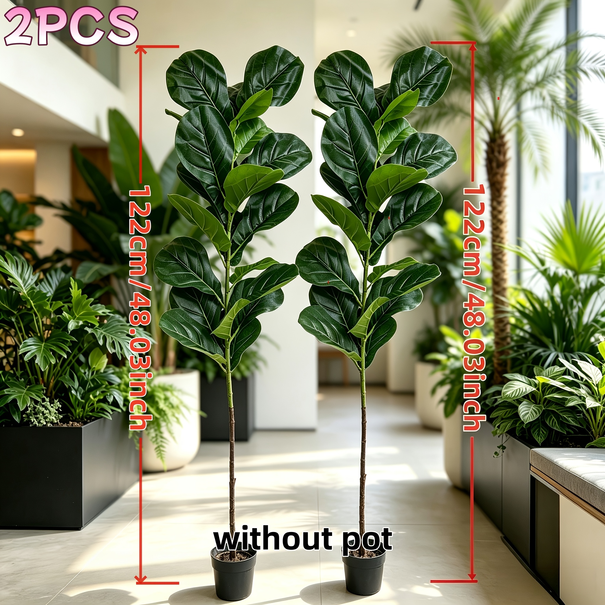 TEMU 2pcs Palmiers Artificiels XL de 48.03 pouces, Feuilles Denses et Réalistes, Verdure Éternellement Entretien pour Bureau, Bord de Piscine, Villa,
