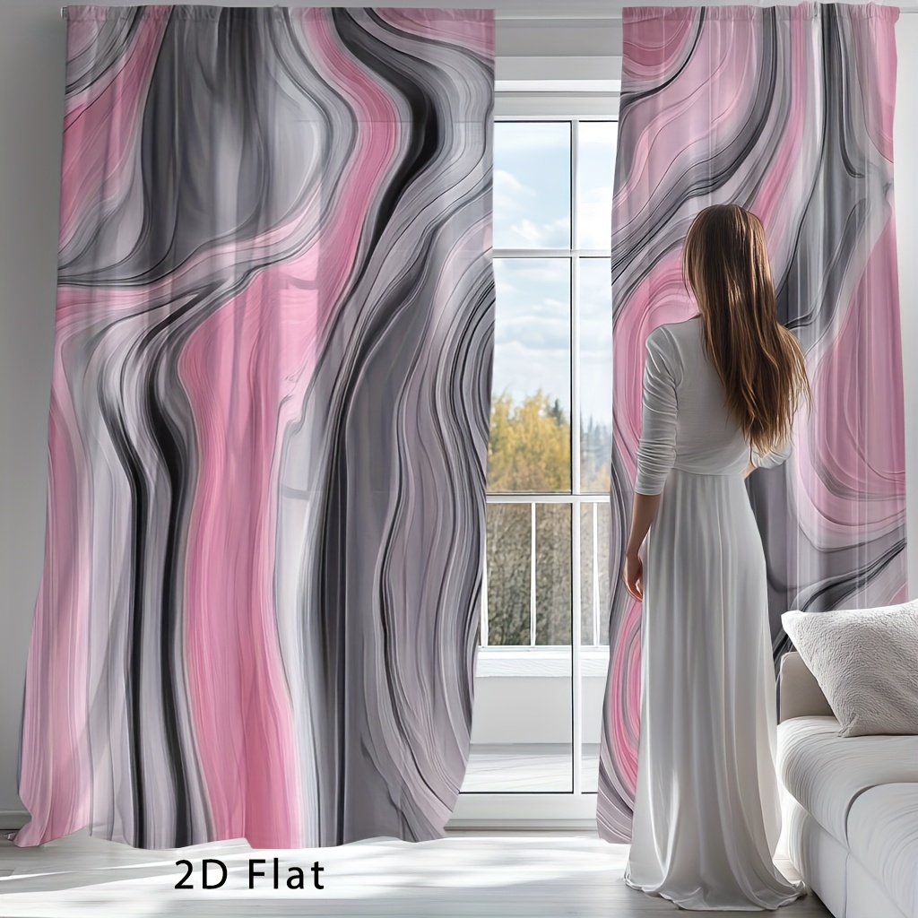 TEMU 2d Flat, 21.65x59inch/55x150cm 2d Flat, 21.65x59inch/55x150cm 2pcs, 2d Flat Printing Pink And Gray Wave Pattern Curtains, Curtains Farmhouse,