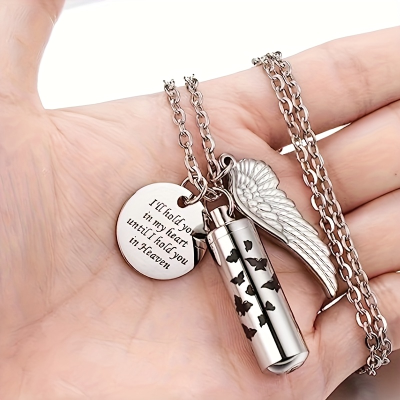 Cylinder Necklace for Ashes with Butterflies Pendant
