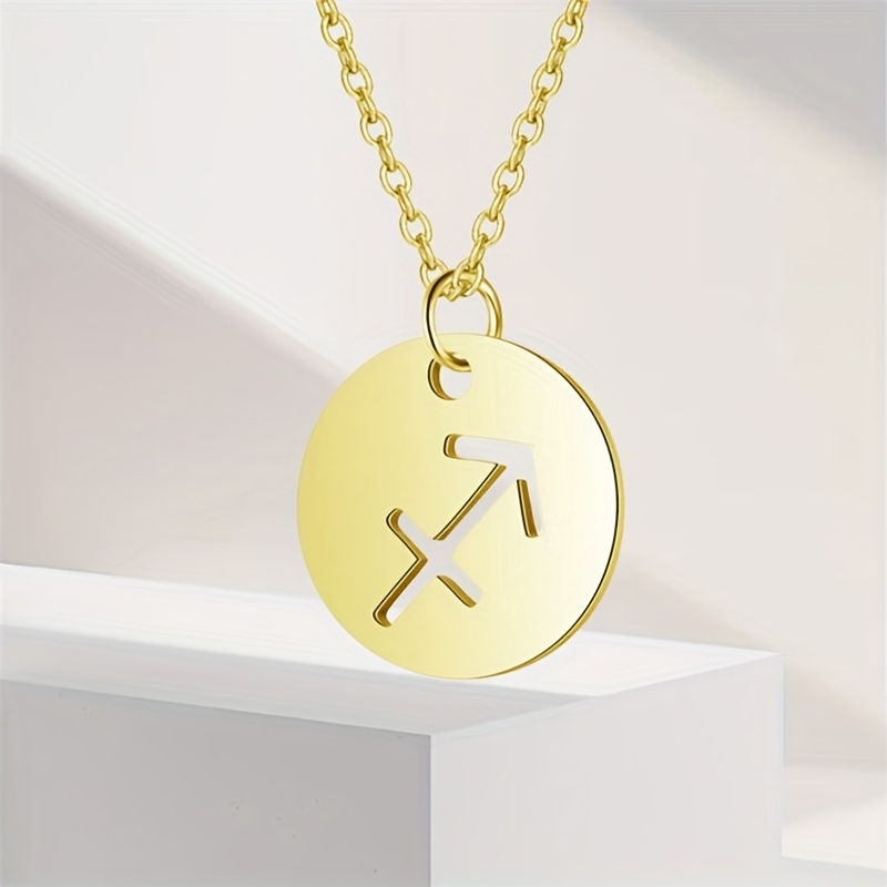 Vintage Zodiac Pendant Necklace Stainless Steel Chain Twelve Constellations