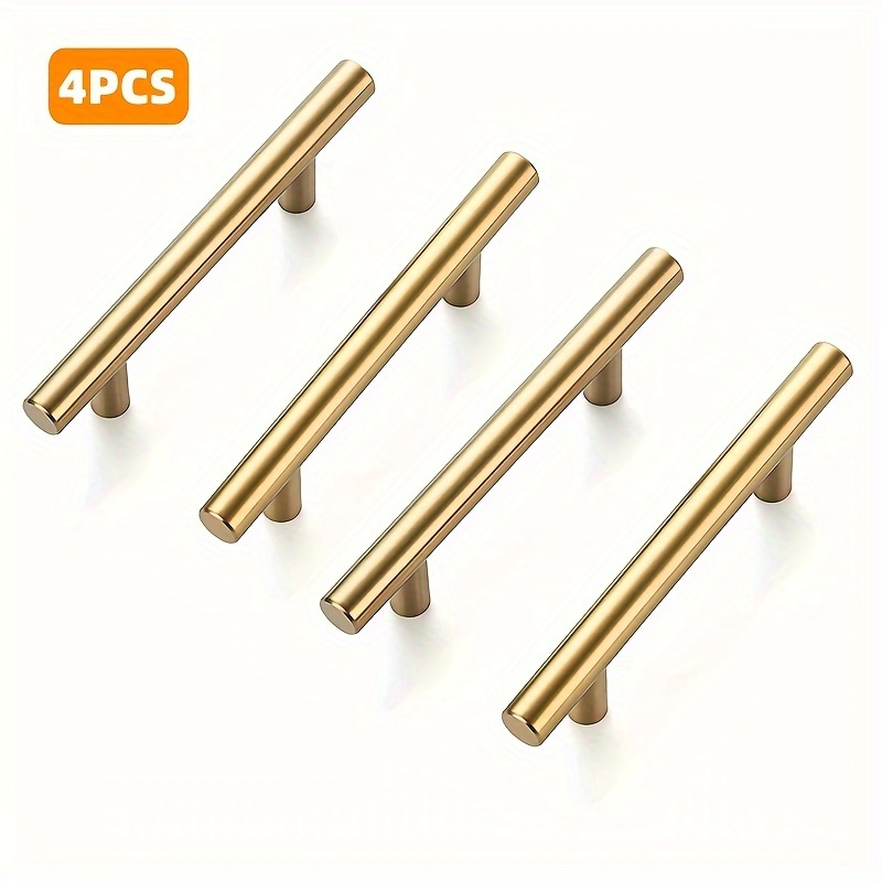 4pcs 96mm Brushed Brass Cabinet Handle Stainless Steel Kitchen Drawer Door Knob Furniture Hardware Bar Desk Pulls Kitchen Additions