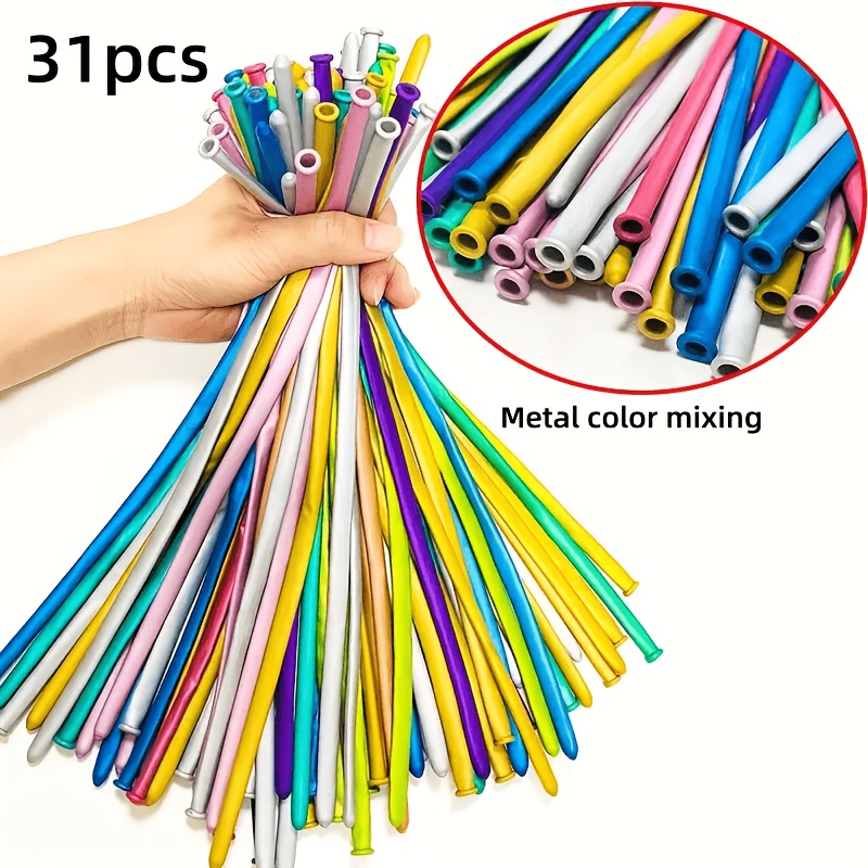 TEMU 31pcs Metal Long Strip Balloons, Twisting And Surprise Making, Balloon Decoration, Random Colors, Suitable For Wedding/banquet Cheer Campus