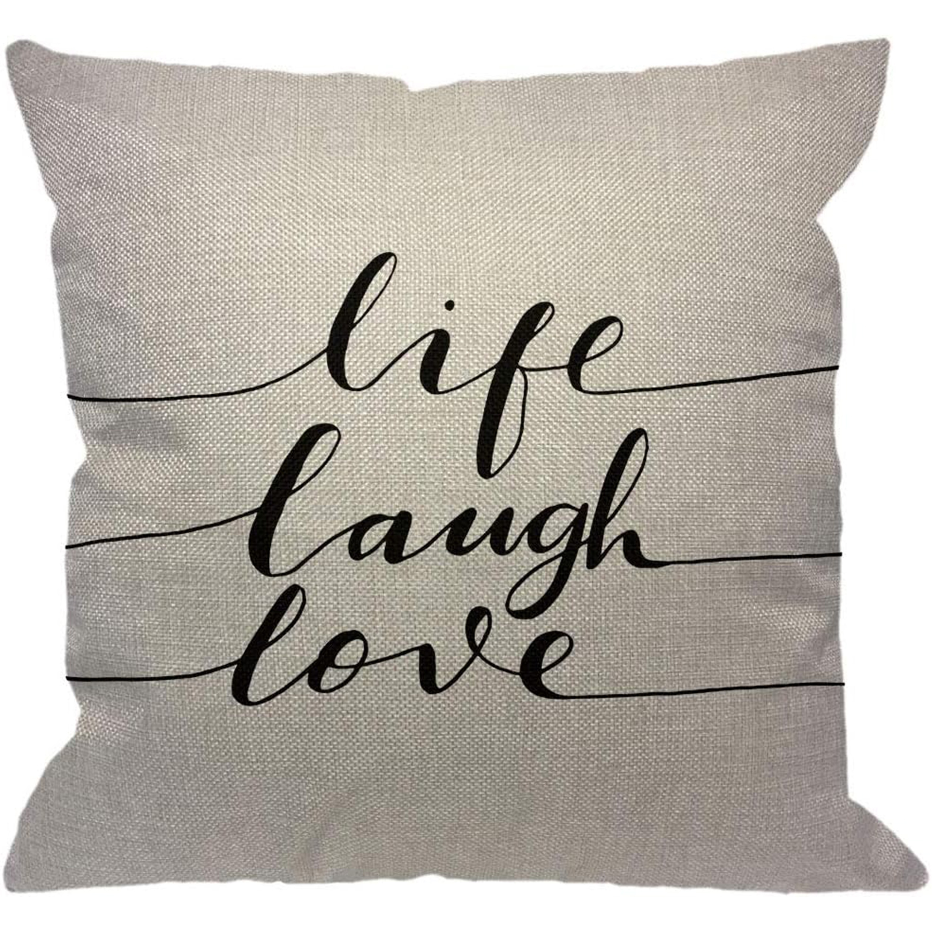 

Inspirational Linen Throw Pillow Cover - "life Laugh Love" Quote Cushion For Sofa, Contemporary Design, Single-sided Print, No Insert Included