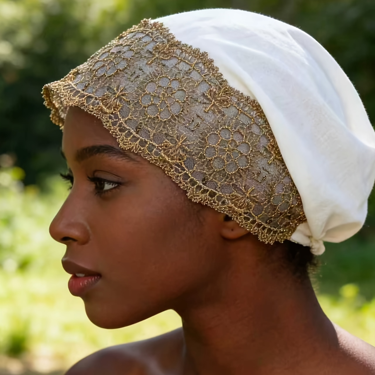 TEMU Un sombrero de encaje un lujoso, con un diseño floral y un pañuelo para la cabeza