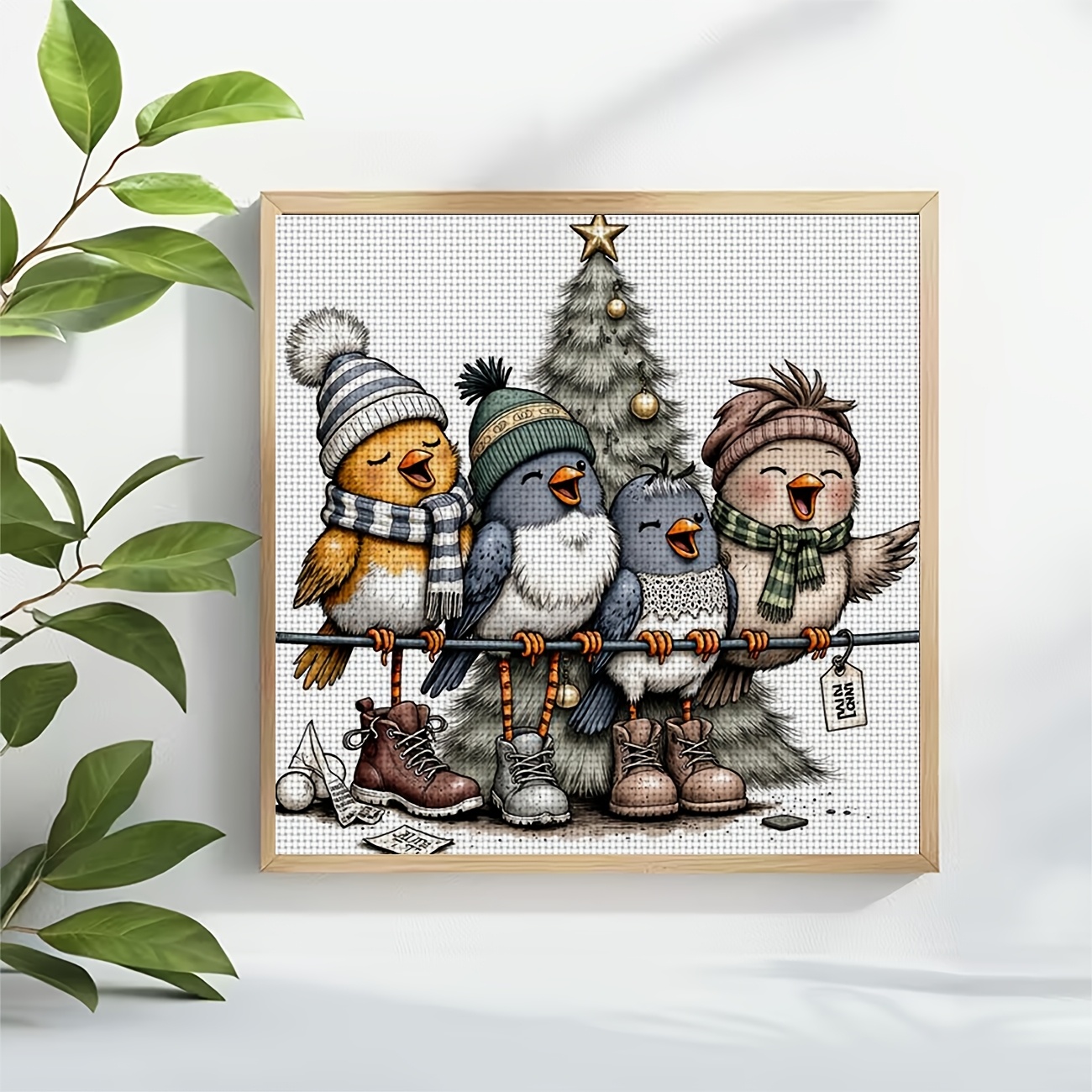 DIY Cross-Stitch Printed Kit, Unframed 'Birds Singing by the Christmas Tree' Design
