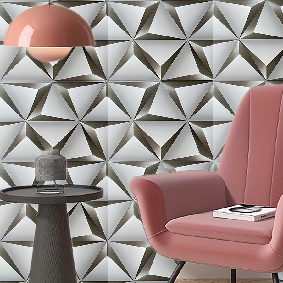 1 Roll of Grey 3D Geometric Self-Adhesive Vinyl Wallpaper, Detachable Shapes and Stripes Wall Covering, Waterproof and Stain-Resistant Wall Decor for Home Renovation and Live Streaming Background