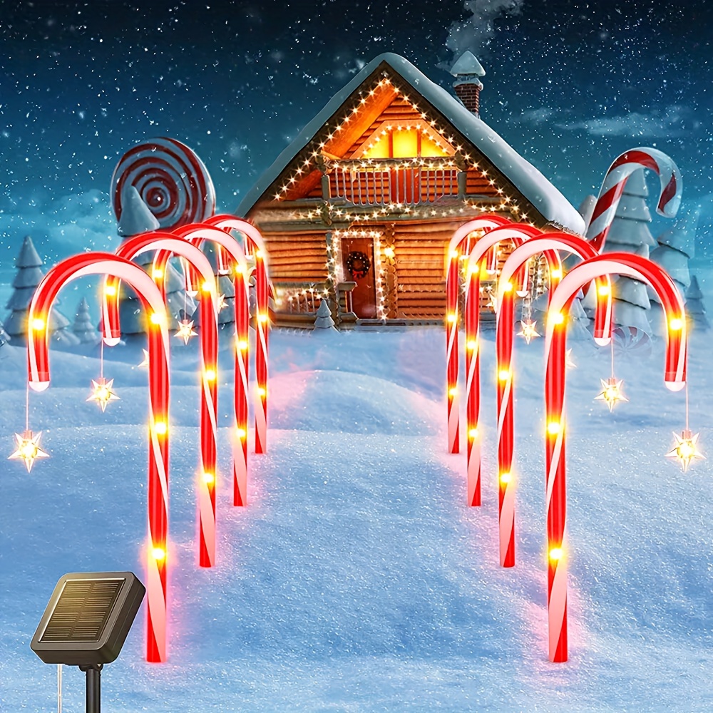 

12 Pack Christmas Decorations Solar Candy Cane Lights Solar Markers Lights With Modes Decorations For Decor