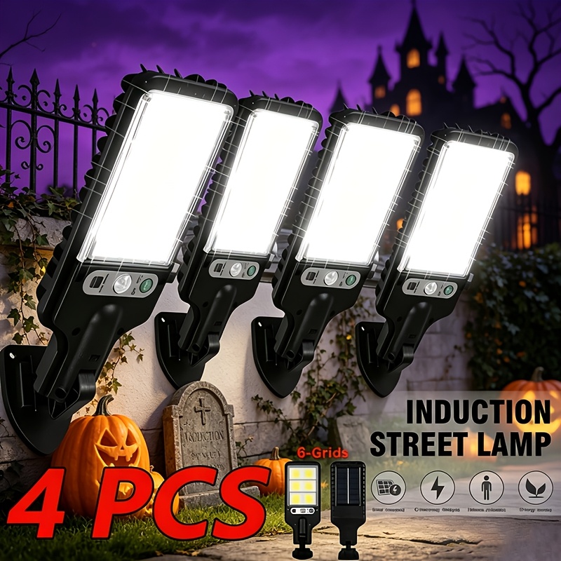 TEMU 4pack Solar Street Light With Human Body Sensing Sensor, 208 Cob Reflector Led Safety Wall Lights, 3 Working , Suitable For Garden, Courtyard,