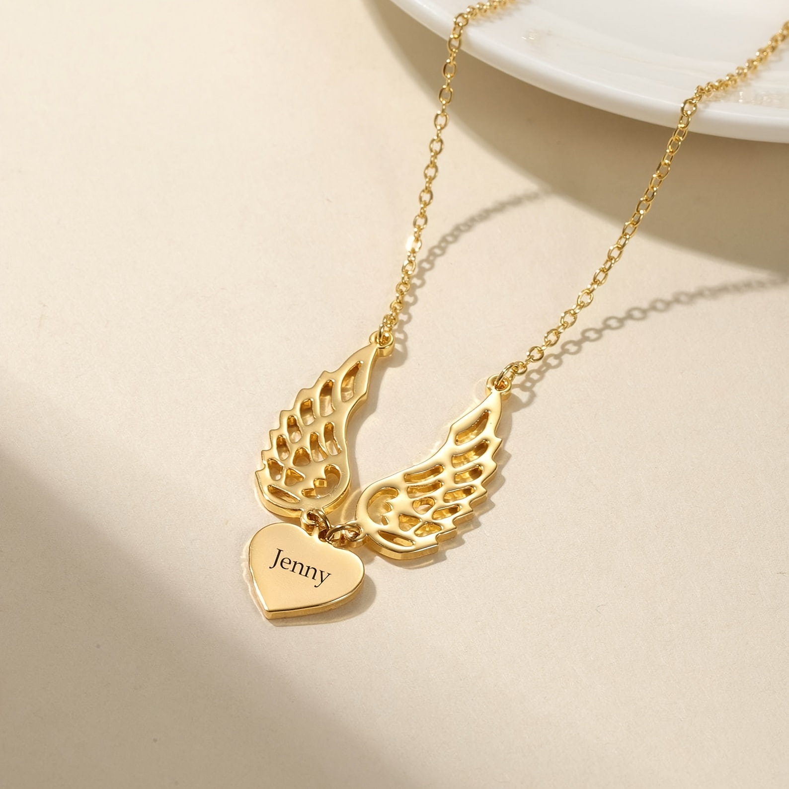 TEMU Personalized Heart-shaped Name Necklace With Hollow Wings, Elegantly Designed In French Bohemian Style, Fashionable And Versatile, Made Of 18k