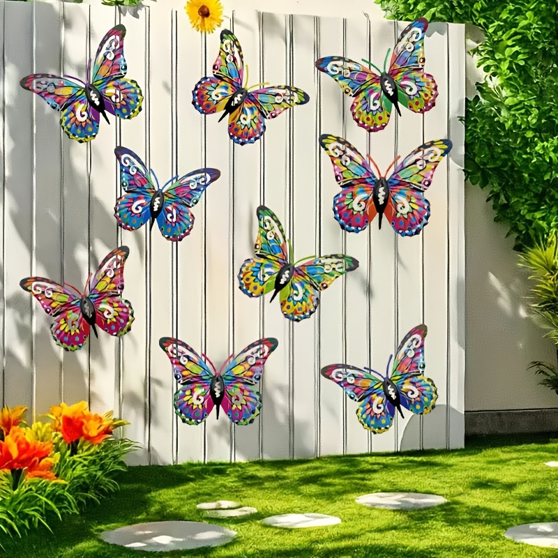 

9-pack Metal Butterfly Decor, 3d Hanging Butterflies For Garden, Patio, Fence, Wall, Seasonal Outdoor Iron Art, Day, Father's Day Gift - Featherless, No Power Needed