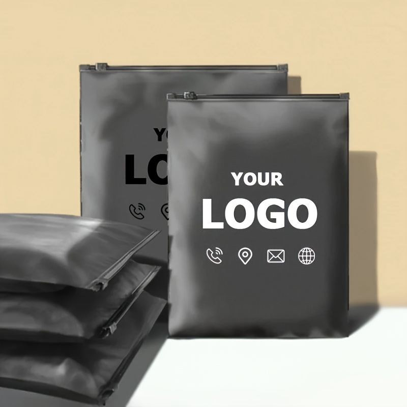 TEMU Custom Logo Plastic Bag, Black Frosted Zipper Closure Clothing Bag, Smooth Zipper, Edges, Seal, Dustproof And, For Packaging Clothing, Reusable