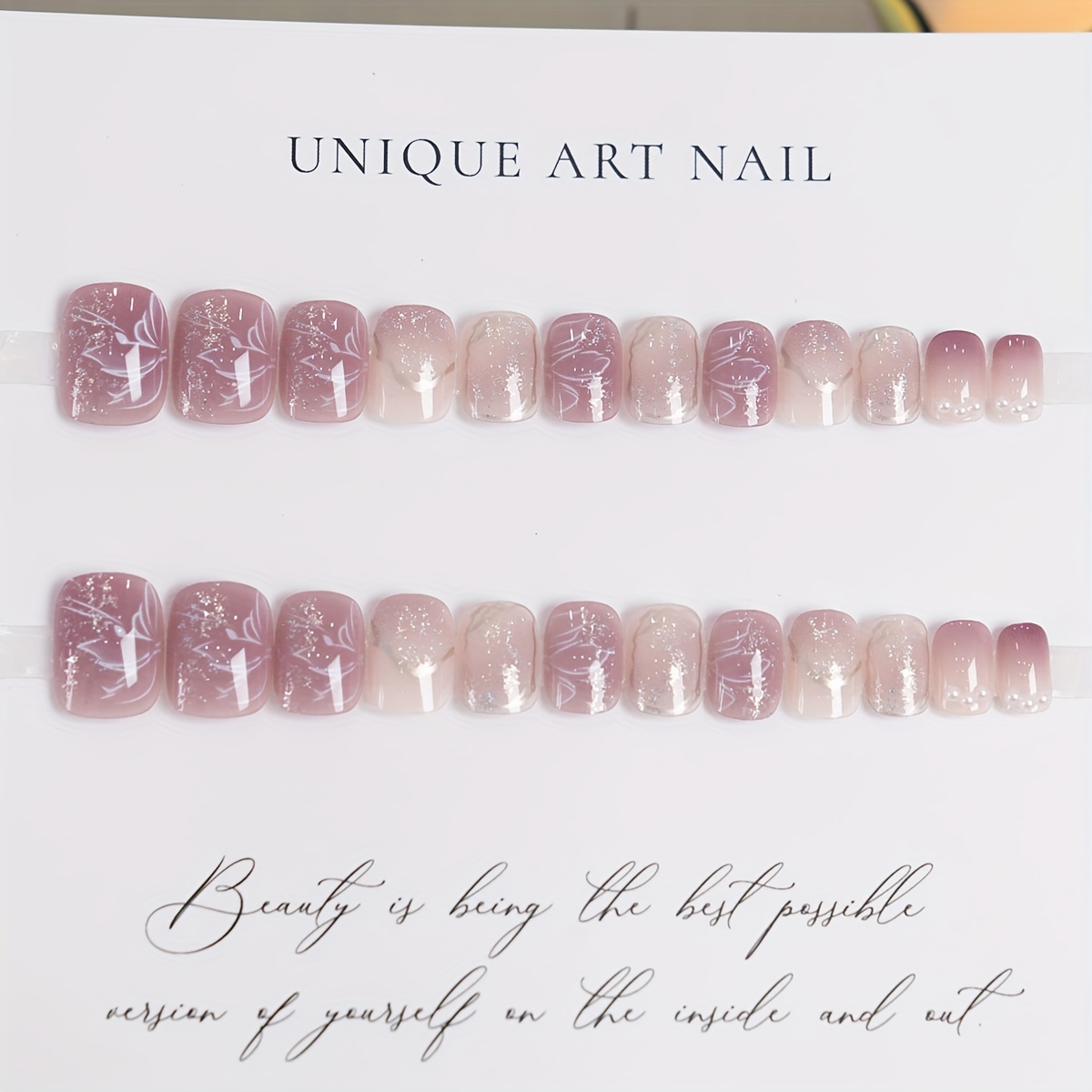 a set of 24 short purple camellia pearl   nails complete with a nail file featuring a glossy   suitable for women and girls for everyday wear details 1