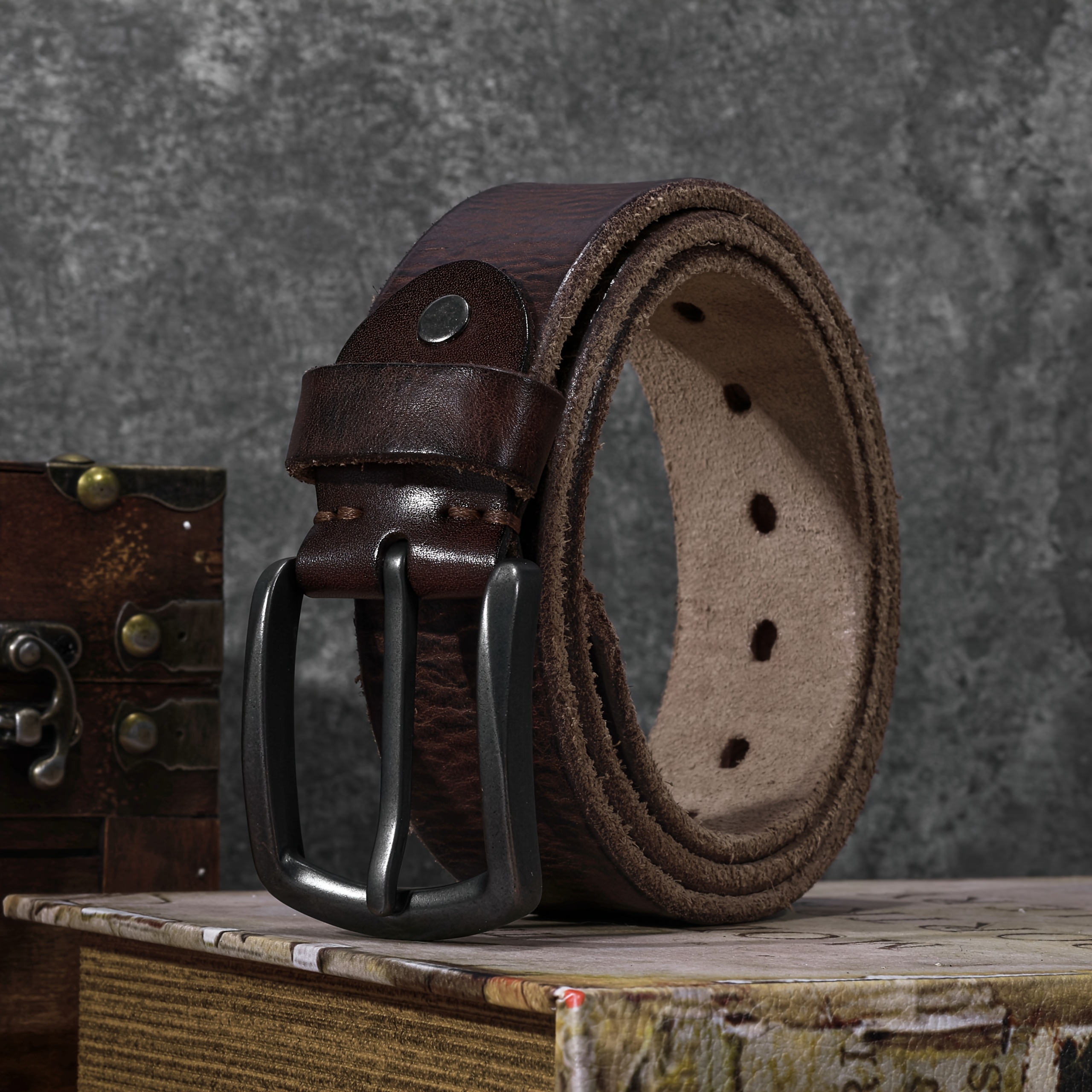 TEMU Men's Genuine Leather Belt, Cowhide Waist Belt, Vintage Casual Versatile, Men's Pin Pants Belt, Multi-hole Adjustable, Non-restrictive, Durable