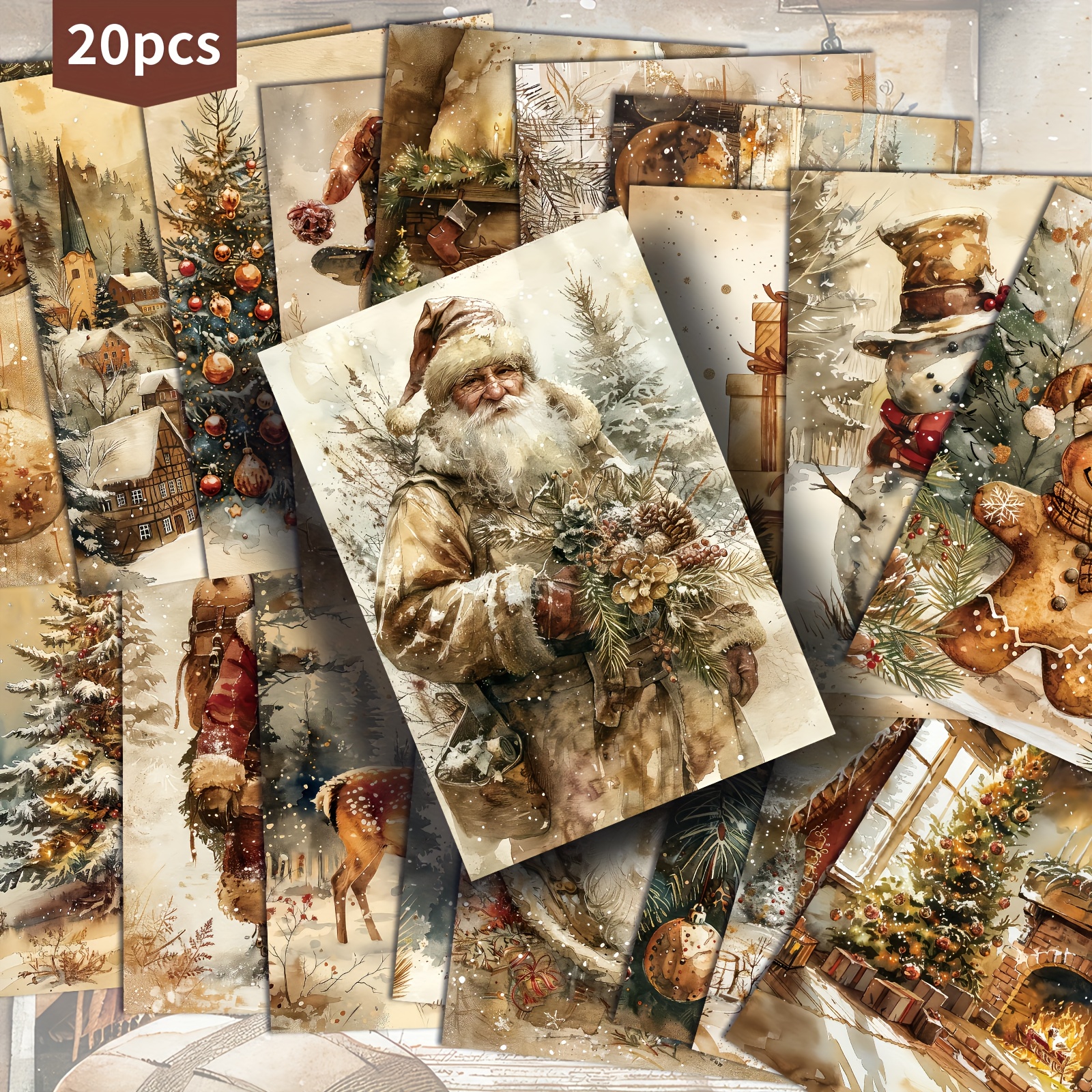 Image of 20 Pack Asstss Vintage Santa Christmas Postcards - 4x6 Junk Journal Paper Suitable For Scrapbooking, Crafting & Collectible Pinup Cards, Classic Holiday Decorations, Christmas Decor