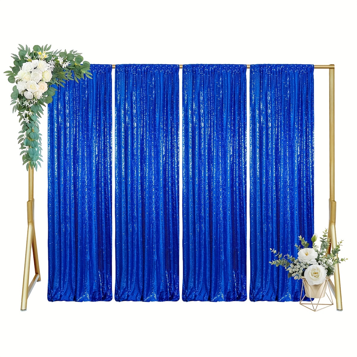 TEMU 4pcs Sequin Curtains Blue 2ftx8ft Wedding Party Backdrop Curtain Royal Shimmer Fabric Backdrop Party Photographic Studio Photo Backgrounds